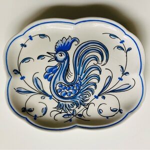 Vintage 90s Anfora Agueda Portugal rooster trinket dish hand painted